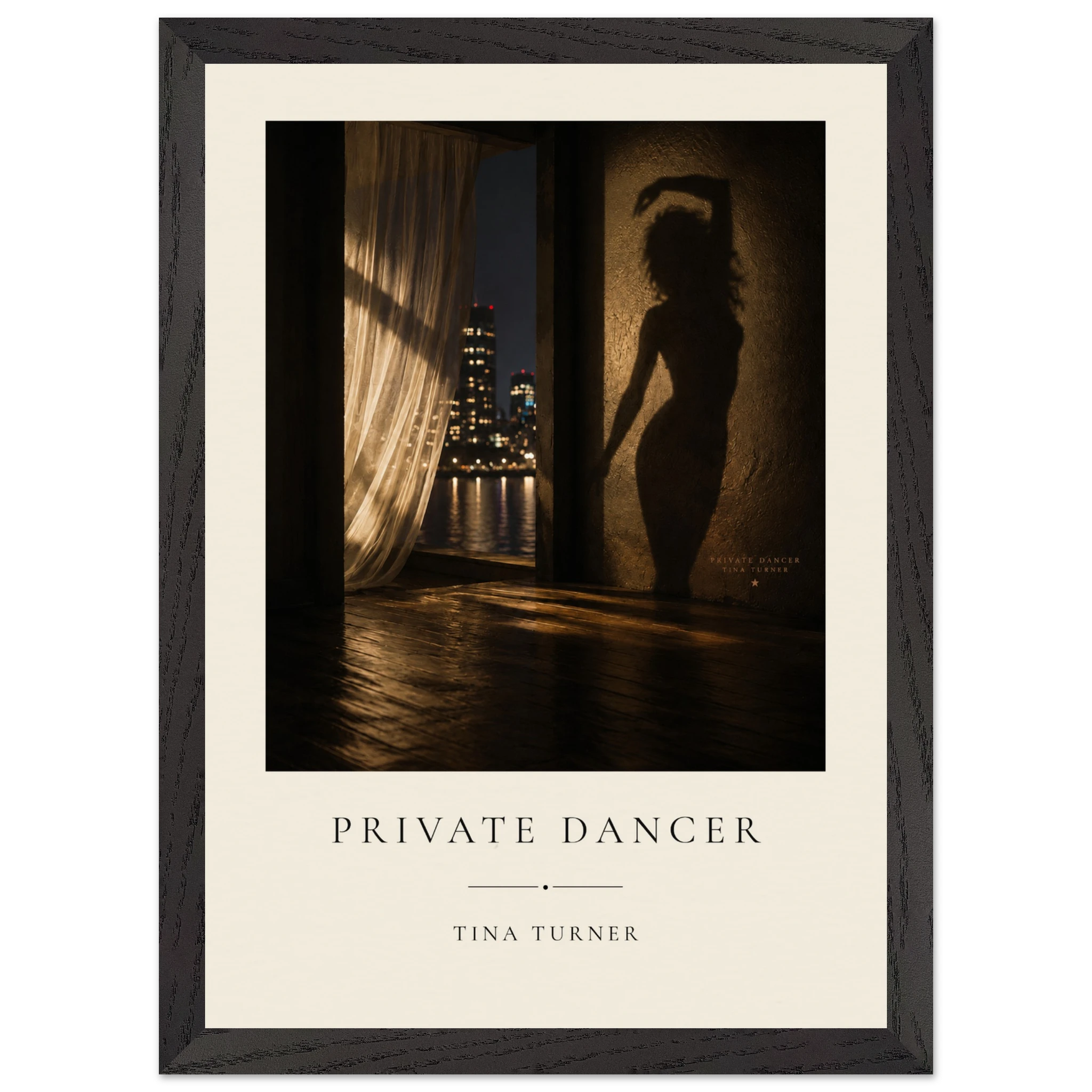 Private Dancer music-inspired A3 wall art in a black wooden frame